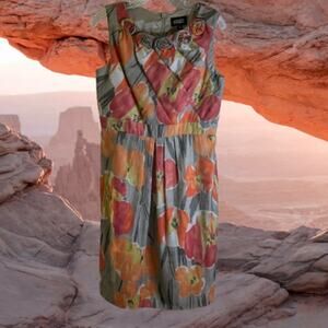 Adrianna Papell 10 Lined multi fall color floral sleeveless tencel blend dress.